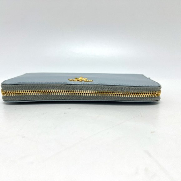 PRADA 1M0506 Logo Round Zip Long Wallet, Saffiano Leather, Women's, Blue - Picture 4 of 13